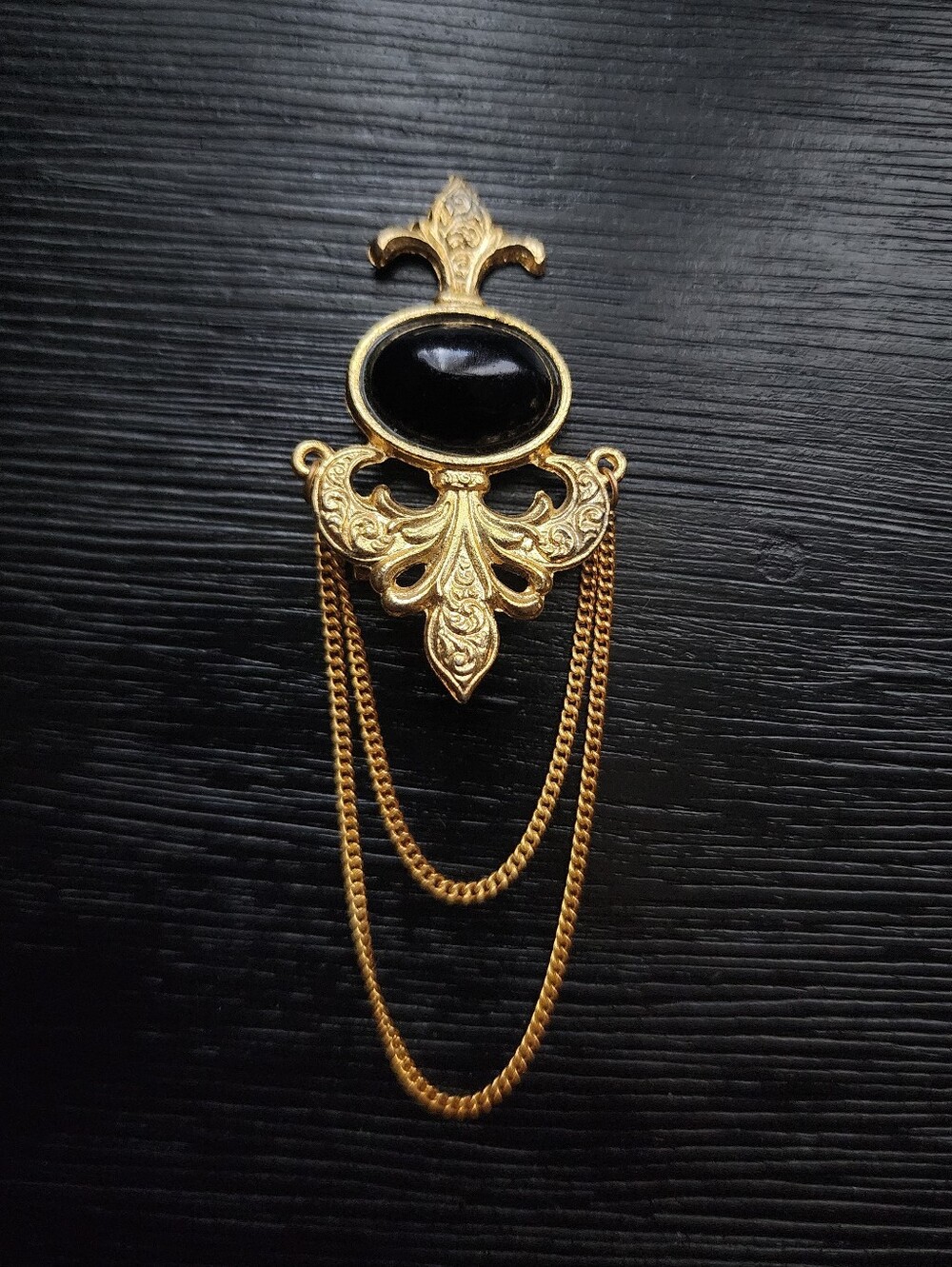 Vintage Signed BERGERE Fleur De Lis Chatelaine Brooch